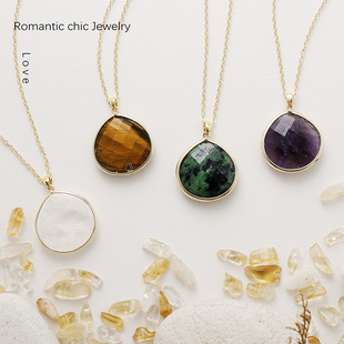 High Quality Simple Natural Stone Crystal Fashion French Style Light Luxury Water Drop Pendant Copper Plated Real Gold Necklace Amazon Jewelry
