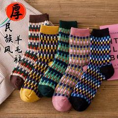男女秋冬季加厚羊毛袜子女复古线袜保暖棉袜日系女袜中筒厚袜可爱