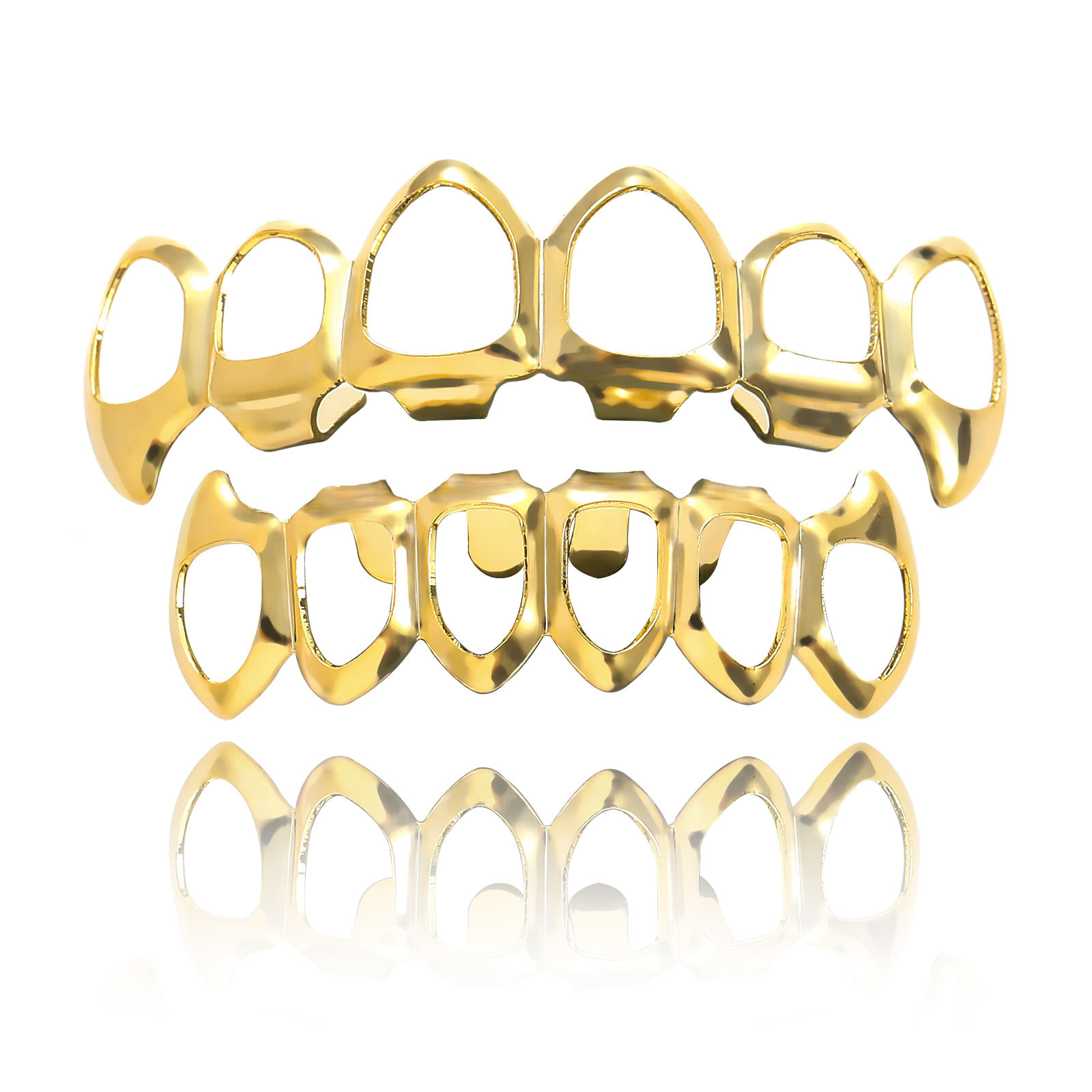 Europeo y americano nuevo hip hop personas real chapado en oro tirantes cóncavo-convexo Plaid textura hip hop tirantes grandes dientes de oro