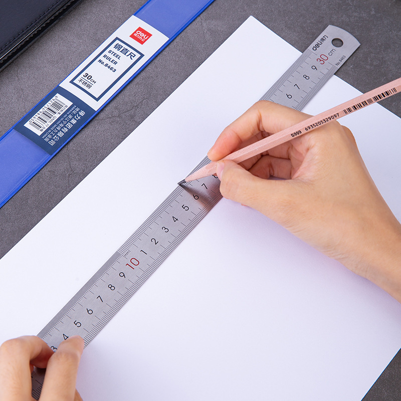 得力直尺加厚钢尺不锈钢尺子15cm20cm30cm50cm厘米测绘测量钢直尺|undefined