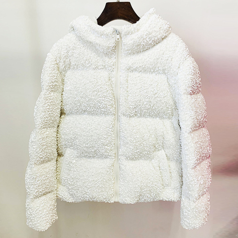 In Stock 2026 Winter New Celebrity Fashion Bling Bling Velvet Sequin White Duck down Jacket