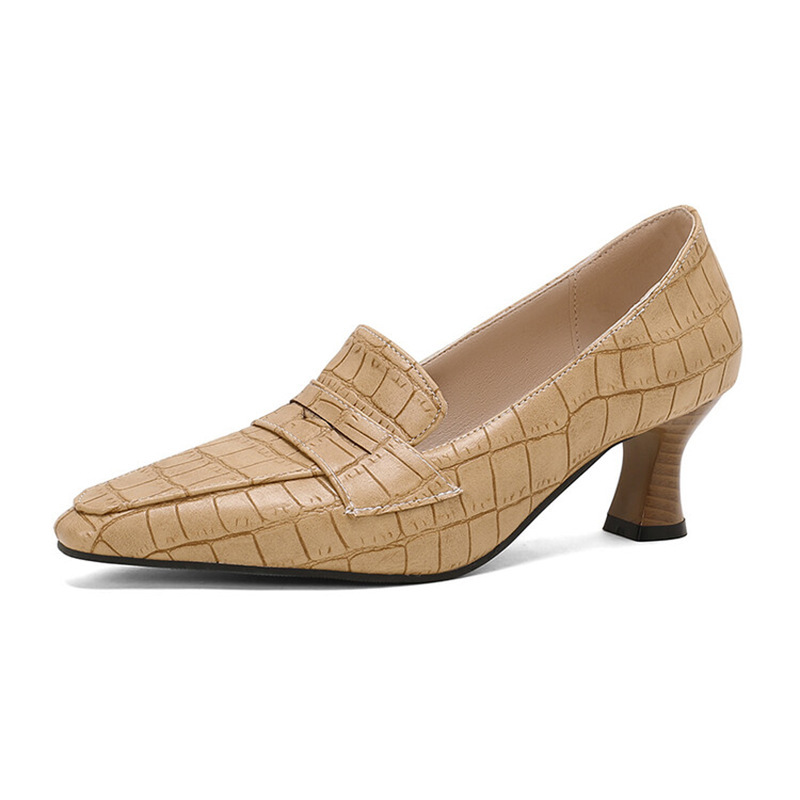 Foreign Trade Cross-Border Large Size Women's Shoes British Style Pointed Toe Mid-Heeled Shoes 2408