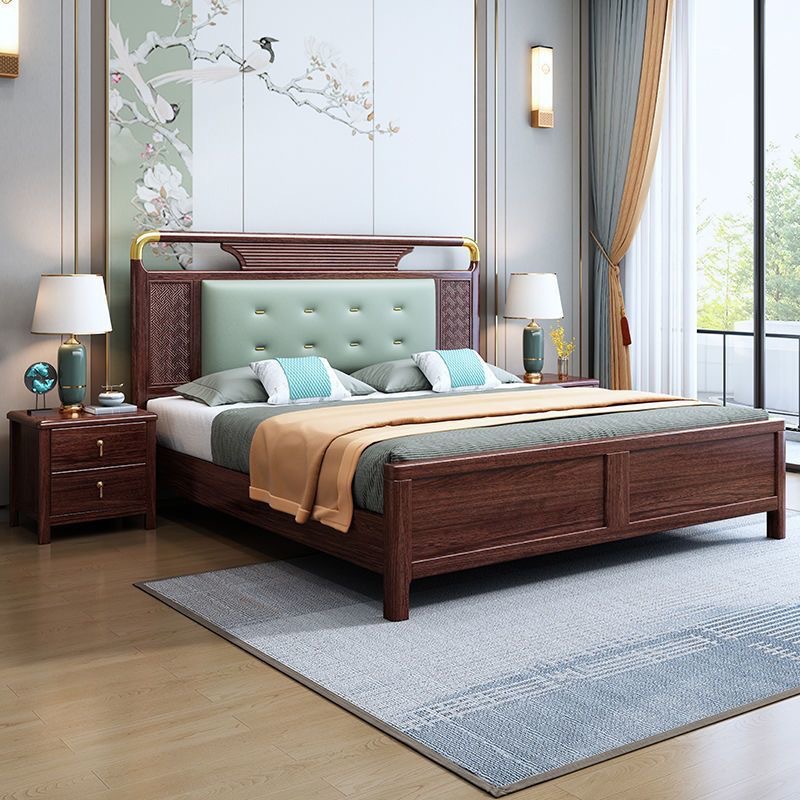 New Chinese-Style Ebony Solid Wood Bed 1.8m Double Bed Modern Simple 1.5 Master Bedroom Soft-Packed High Box Storage Wedding Bed