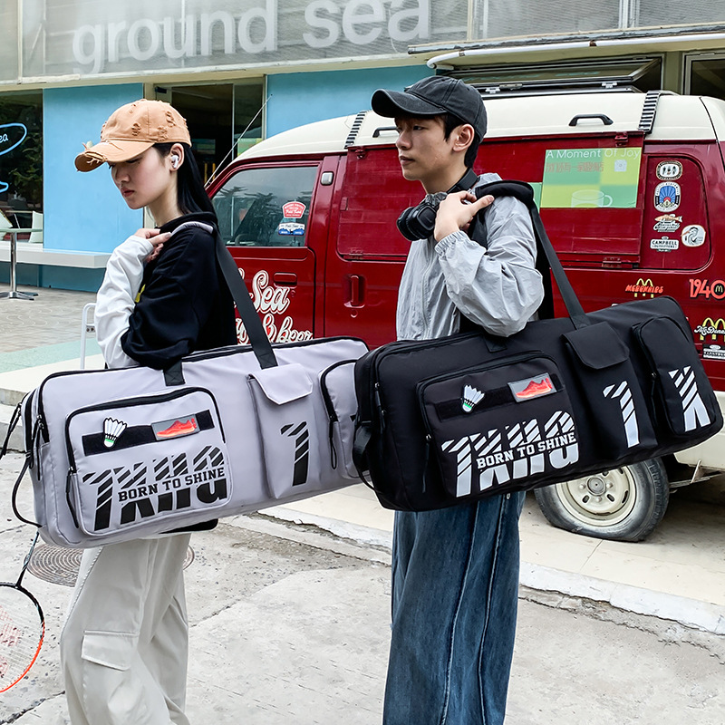 Large capacity badminton bag with 6 rackets, independent shoe compartment, tennis bag, shoulder bag, tote bag, sports bag, multi-functional cross-border bag