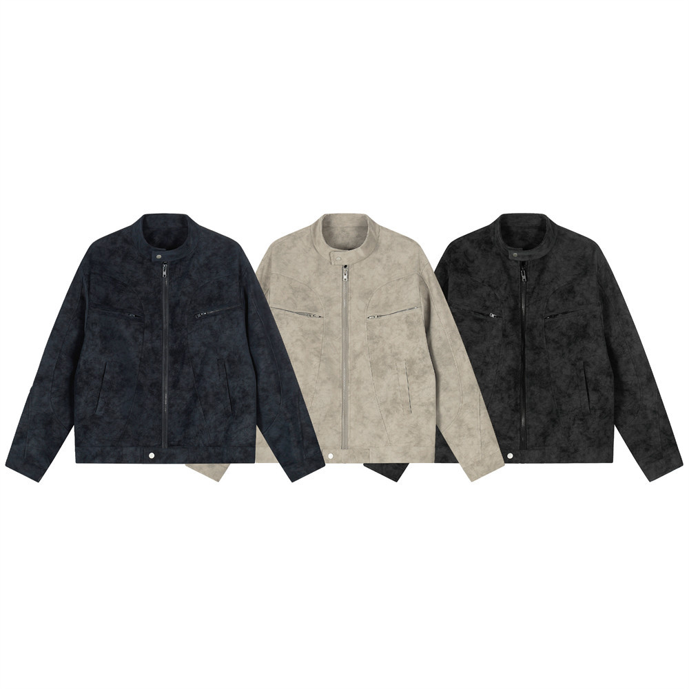 Punk-Bomberjacke im Vintage-Motorradstil mit Batikmuster für Herren, Herbst/Winter, Zwei-Wege-Reißverschluss, Stehkragen, PU-Leder_voghion.com