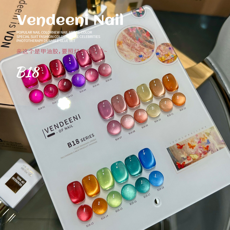 VENDEENI维蒂尼B18晚霞森林猫眼18色美甲甲油光疗胶套装厂家批发