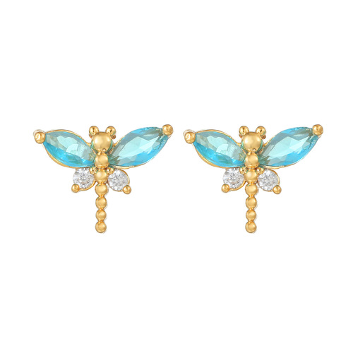 Electroplating 18K cute animal series earrings summer new niche design artistic dragonfly 925 silver needle wholesale