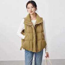 大货飘带马甲羽绒服女2025冬季新款韩版立领白鸭绒设计感保暖背心