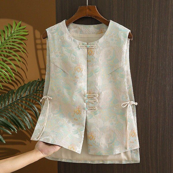 National Style New Chinese-Style Jacquard Vest with Disc Buttons for Women, 2026 Spring New Model, High-End National Style Tang Suit Vest Top