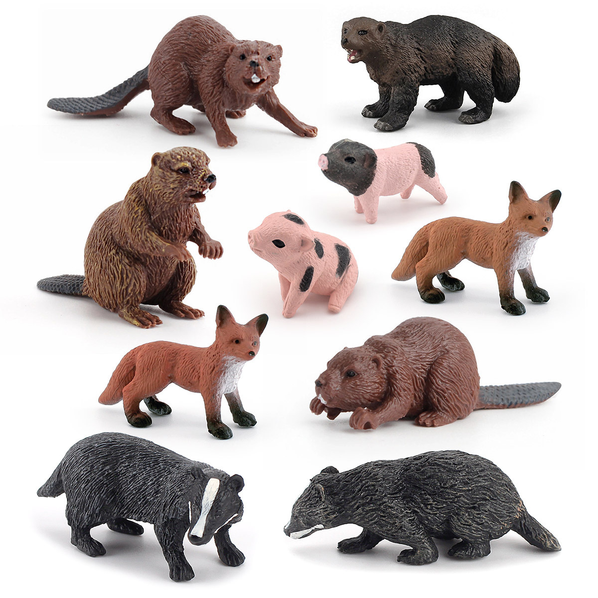 Simulación de exportación transfronteriza bosque animal traje modelo Beaver Fox visón oso cerdo escritorio decoración estática juguete
