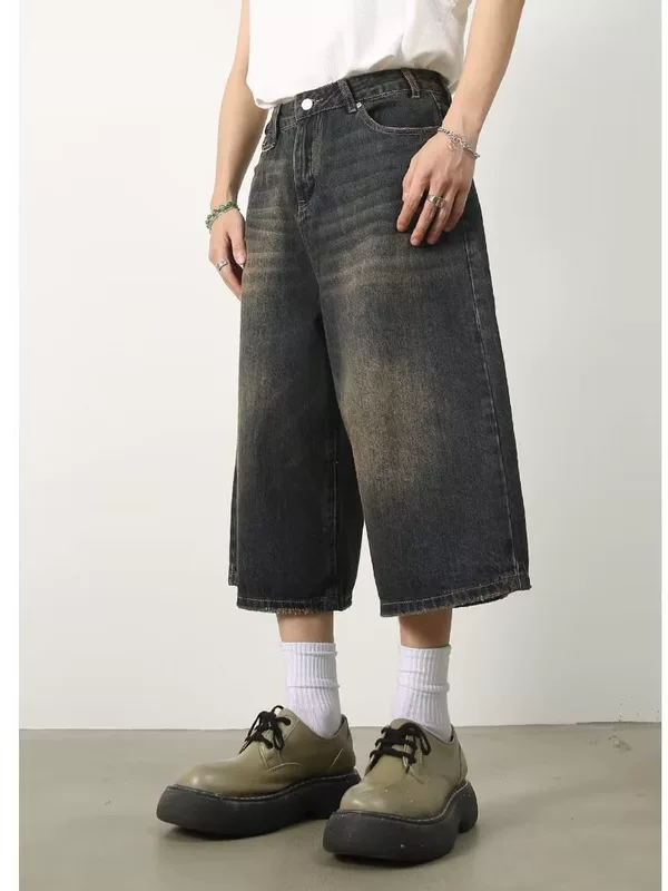 Retro denim wide-leg culottes, women's loose straight fit, summer American style, multiple sizes