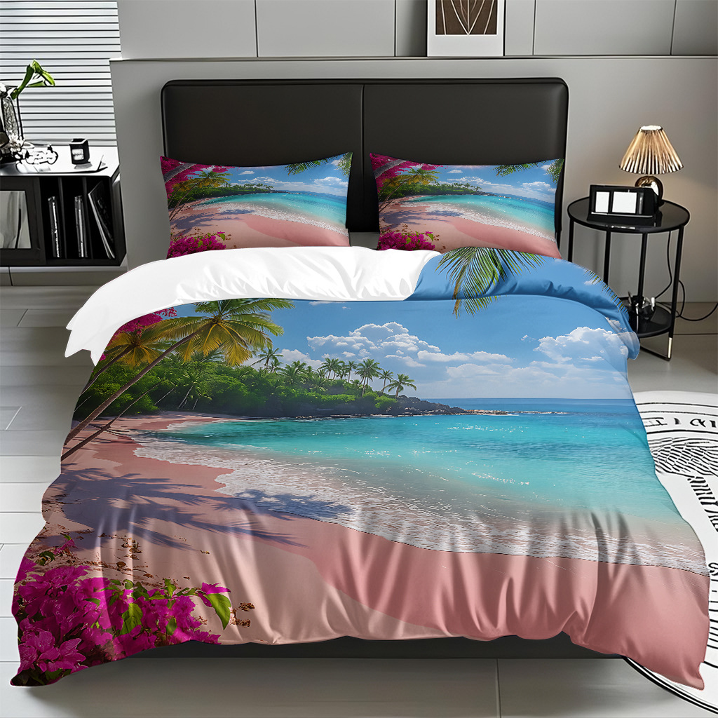 TEMU / JIT transfronterizo textil doméstico mar hermoso paisaje impresión colcha colcha de almohada fuente fábrica para la imagen se puede fijar