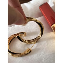 301 chao简约老钱风线条圆圈耳环黑与金经典搭配通勤不在话下Y1-8