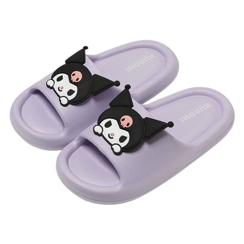 Детские тапочки Kuromi для девочек, летние семейные тапочки для троих, нескользящие сандалии Sanrio для девочек, повседневные женские тапочки.