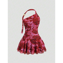 R 61090 Halter V-neck Ruffled Cake Dress �Ҳ� V ���������޵�