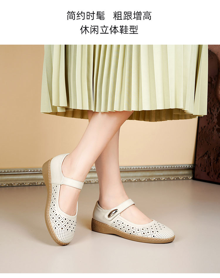 Sandal nữ da thật gót thấp quai chữ V đế mềm — Màu đen chi tiết 19