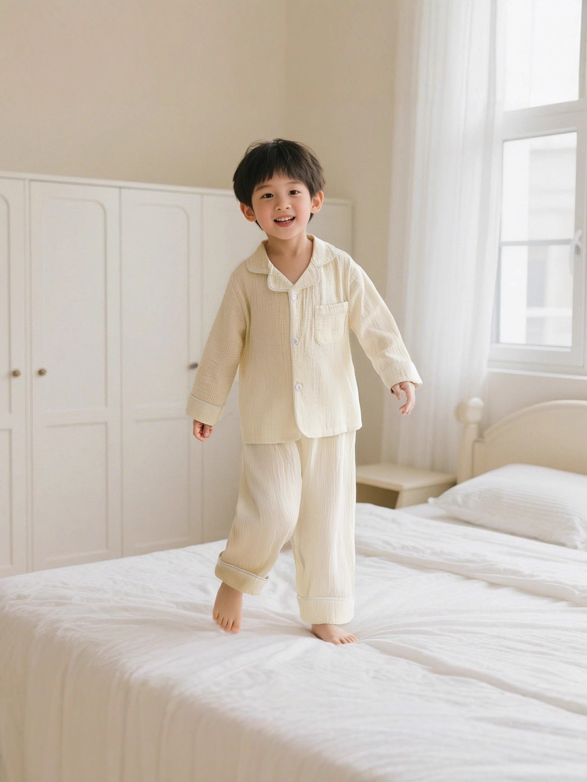 Cotton gauze children's solid pijama