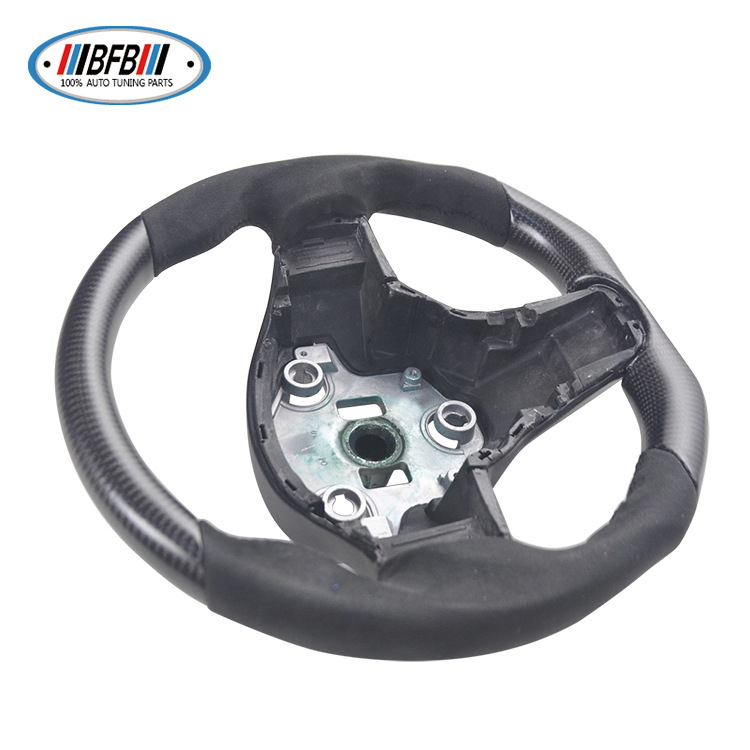 100% Real Carbon Fiber Matte Black Steering Wheel with Black Suede and Black Stitching - For Tesla Model Y - Steering Wheel Modification