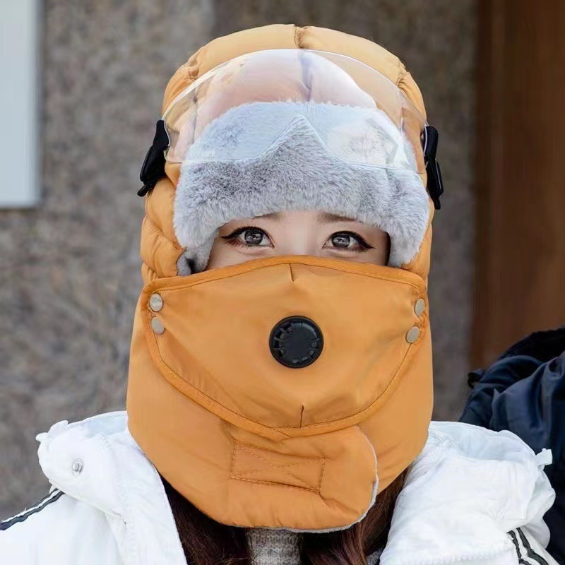 高级感冬季骑车涂鸦雷锋帽女士保暖防寒防风东北套头帽护耳护脖护|undefined