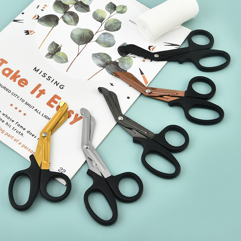 不锈钢弯头纱布剪刀15mm家用应急绷带剪刀户外帆布剪刀医疗纱布剪