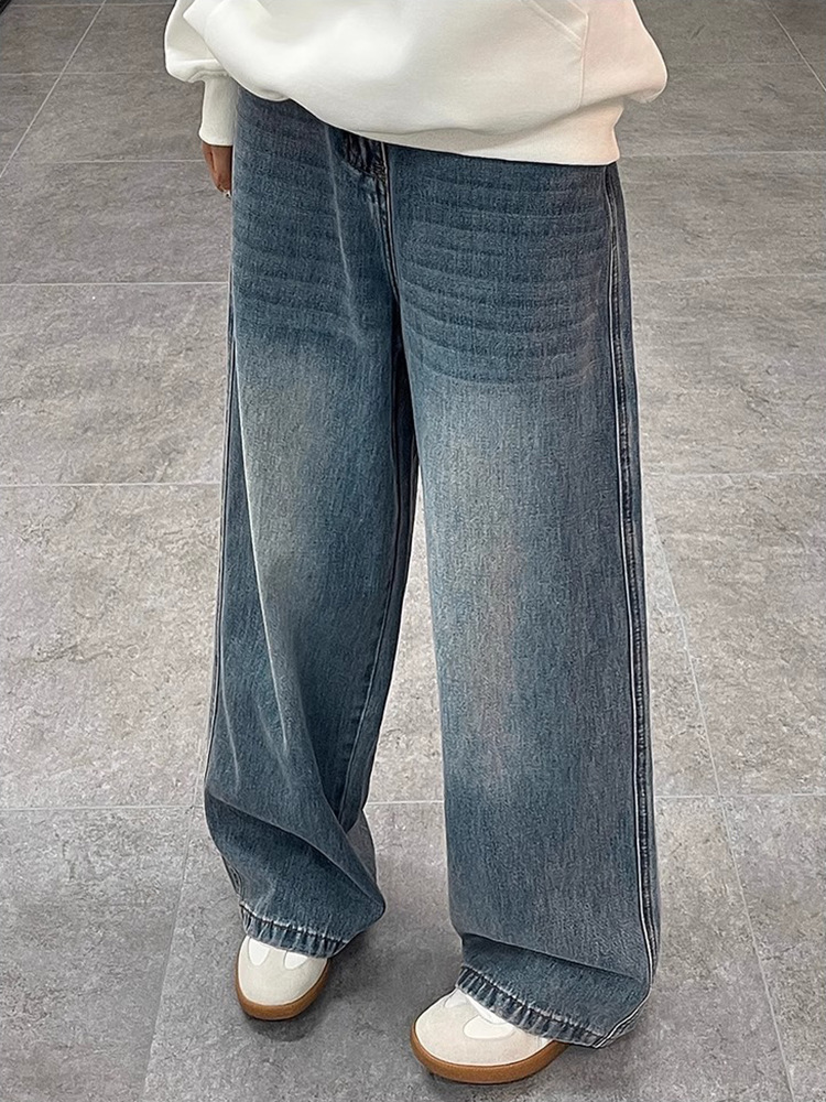 アメリカンワイド脚ゆるいジーンズ男春秋高街レトロ水洗いストレートパンツ男子スラックス感モップ