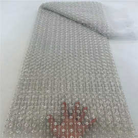 新款竖条纹亮片布料珠管刺绣面料连衣裙礼服晚礼服布料beads lace