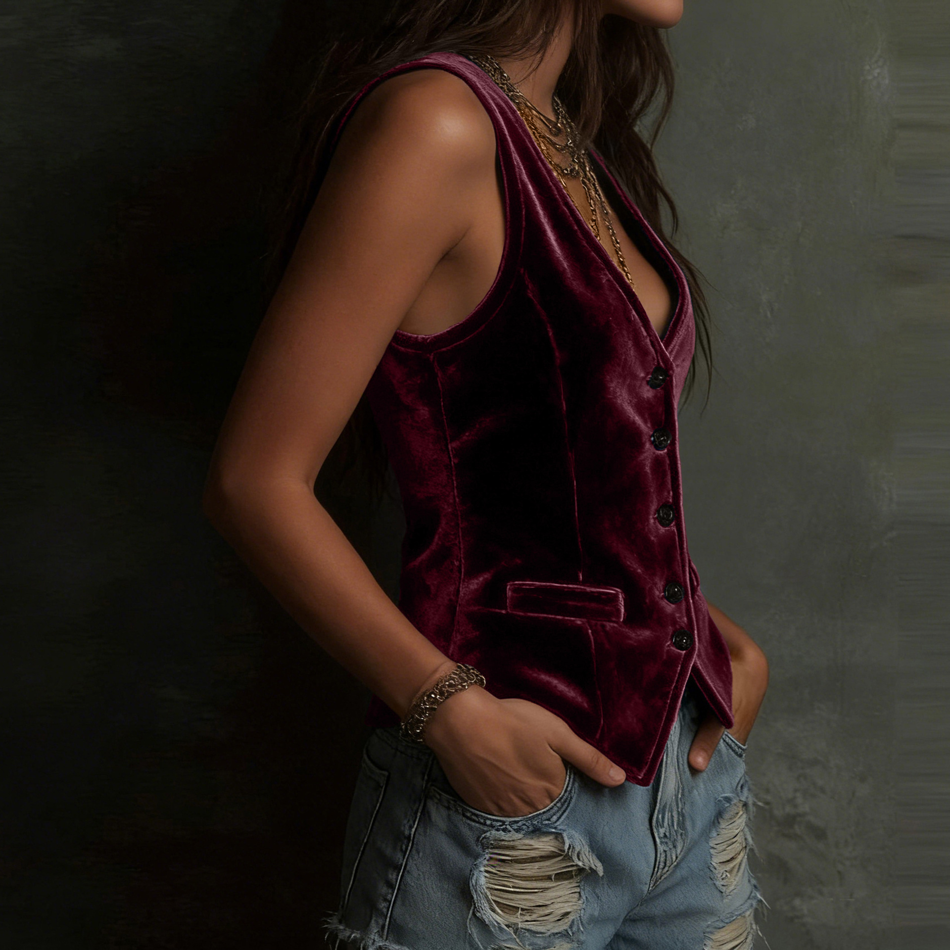 Essential V-Neck Sleeveless Vest For Women, Lightweight Button-Front Layering Tank Top, Versatile Casual And Office Wear_ecoleips.com