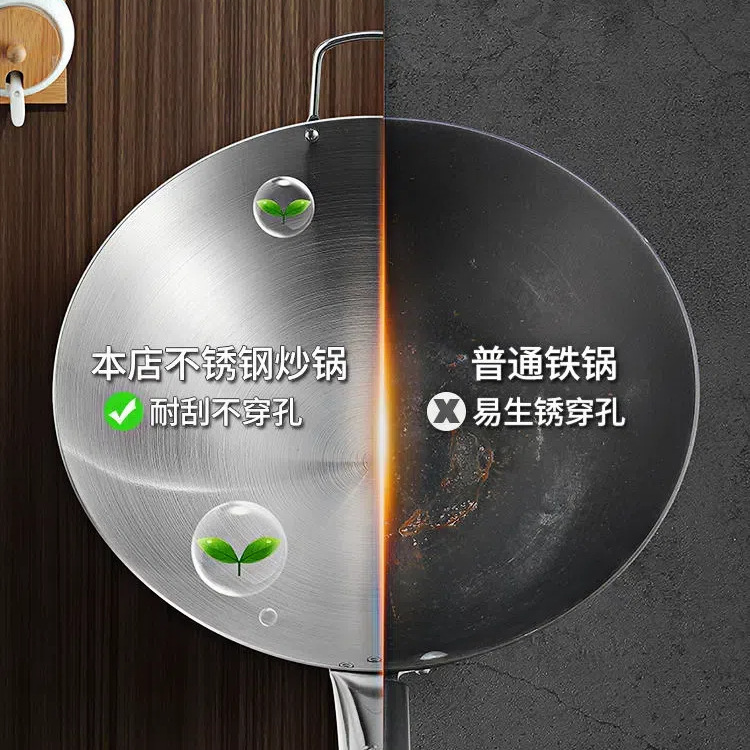 不锈钢加厚款无涂层双耳大炒锅燃气灶适用导热均匀家用商用一体式|undefined