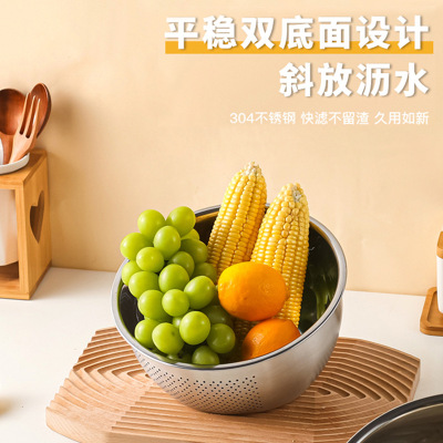 304不锈钢盆加厚洗米器淘米盆沥水篮洗菜篮漏盆滤水盆厨房洗菜盆
