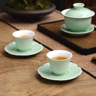➲ Celadon Colored Tea Cup Mat Ceramic Heat-Resistant Anti-Scalding Coaster Cup Holder Tea Tray Kung Fu Tea Set Tea Ceremony Accessories Tea Serving