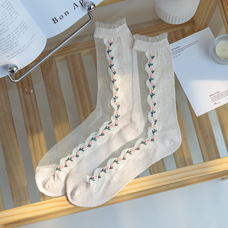 Algodón inferior transpirable vidrio seda medias Calcetines encaje Mujer personalidad japonesa ins marea caseína