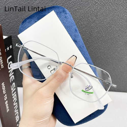 D80002 Metal Milk Coffee Rose Gold Eyeglass Frame Retro Literary Style Anti-blue Light Glasses Can Be Customized for Myopia