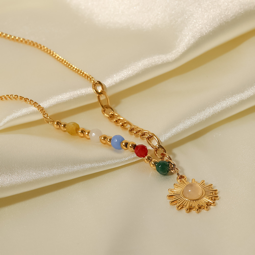 Mode Sonne Rostfreier Stahl Halskette Mit Anhänger Vergoldet Inlay Opal Edelstahl Halsketten display picture 2