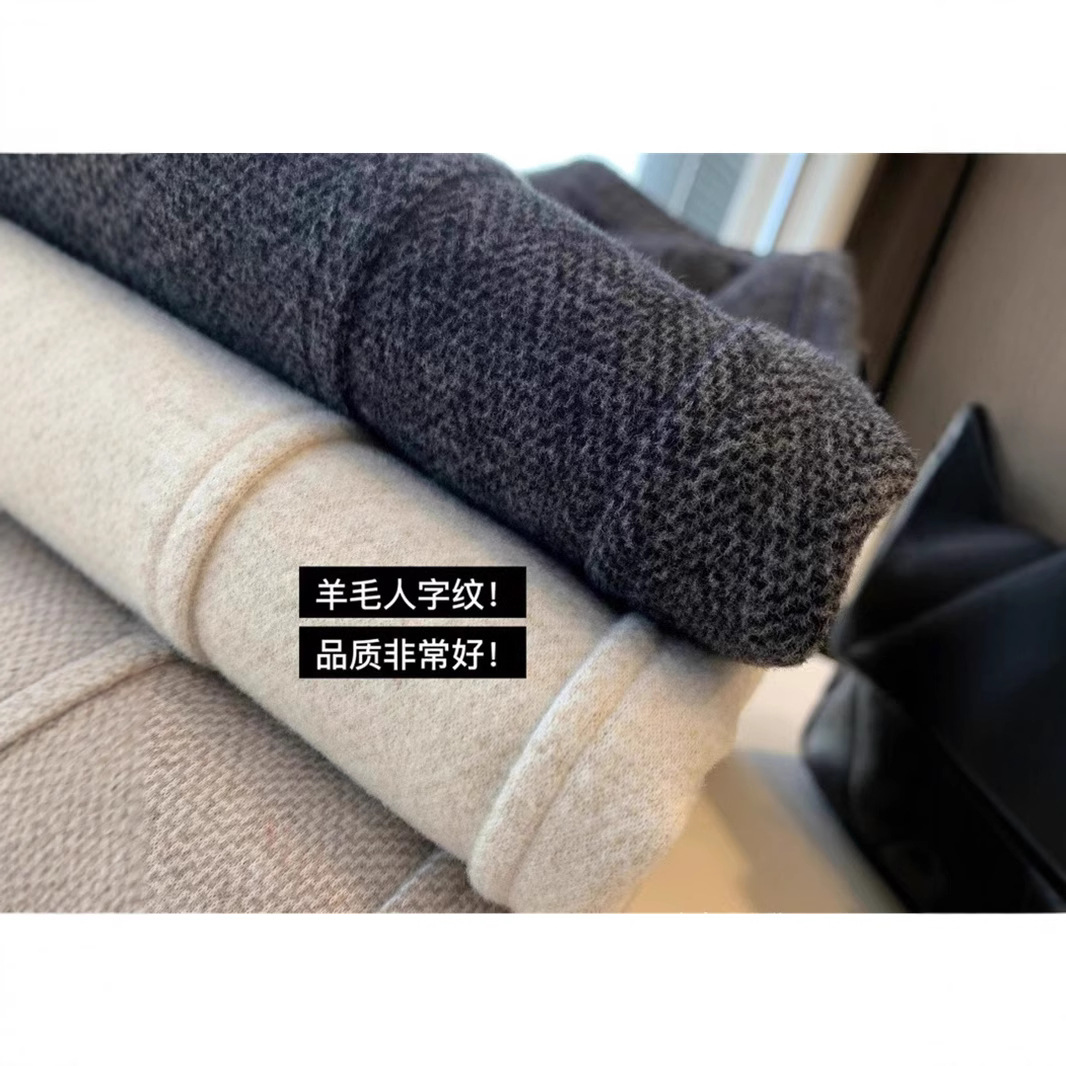 블루 헤링본 울에서  캐주얼 올 매치 탄성 허리 드레이프 와이드 레그 바지 모직 바지 여성 바지