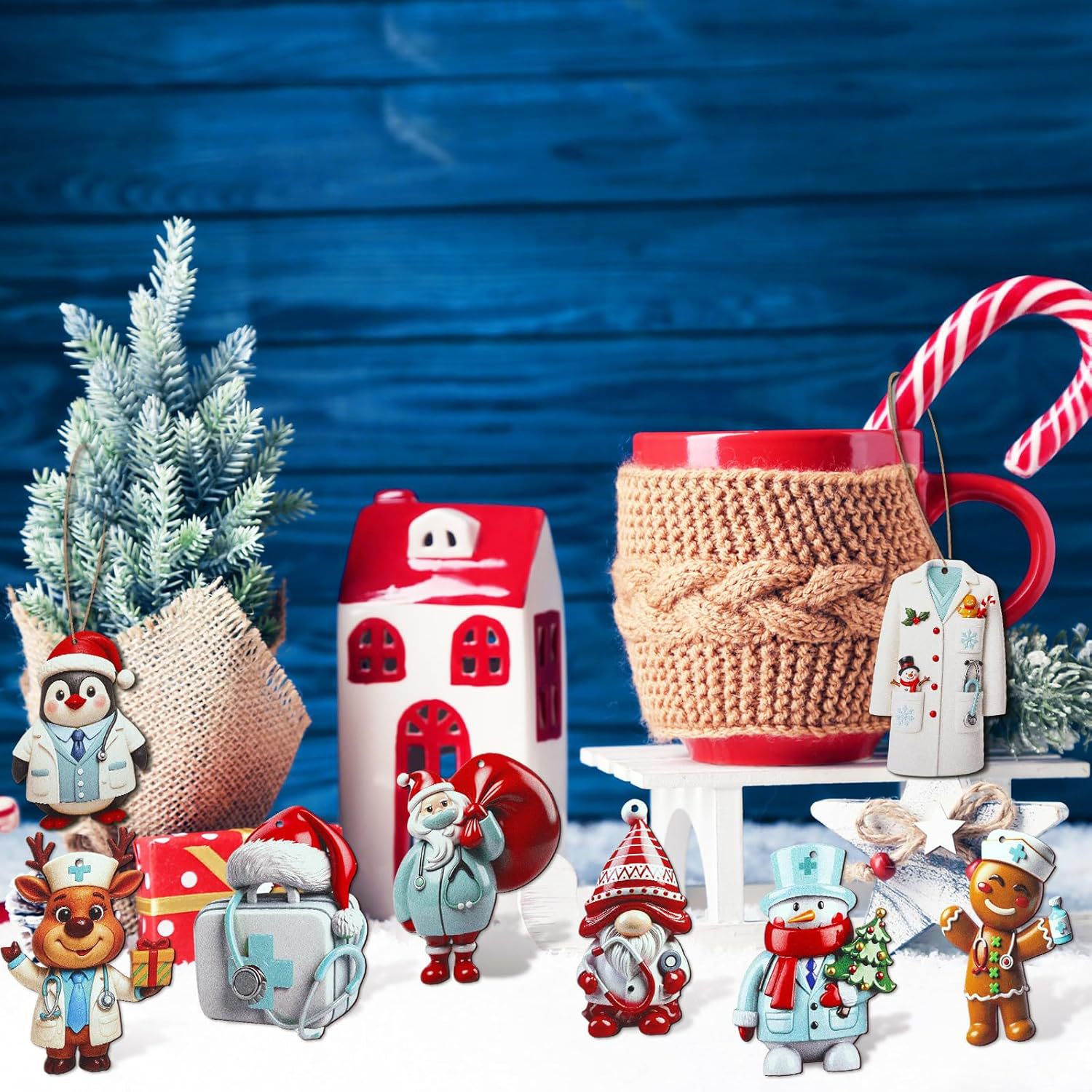 Decoración colgante médico joyas de Navidad enfermera madera colgante decoración de árbol de Navidad regalos de Navidad