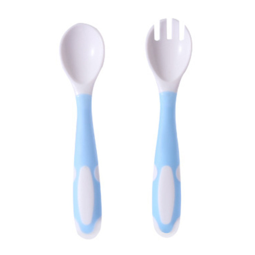 Babyshark Children's Twister Fork Spoon Set Flexible Spoons Temperature-Sensing Baby Training Spoons Feeding Utensils