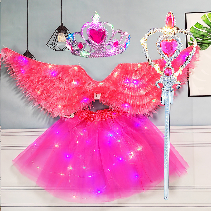 Arte de tela rosa, alas, lámpara, falda, corona, lámpara, lámpara cálida, cetro de corazón de melocotón