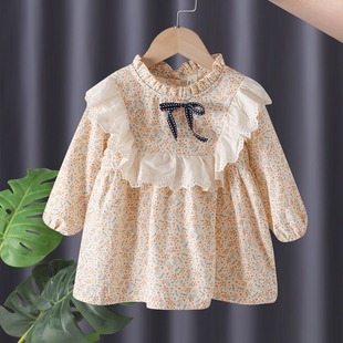 Children's clothing, girls, baby dresses, spring and autumn children's little girls floral princess dresses, spring dresses, Korean style dresses