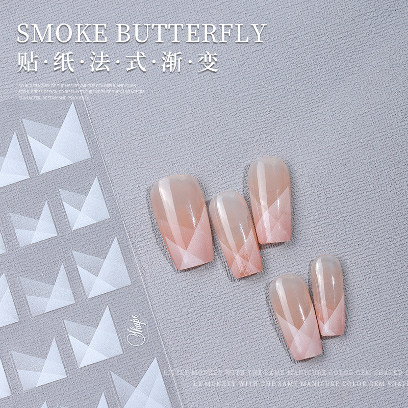 Internet celebridad estilo uñas pegatinas francés gradiente esponja semitransparente a cuadros cinta de humo Flor de uñas pegatinas ultrafinas