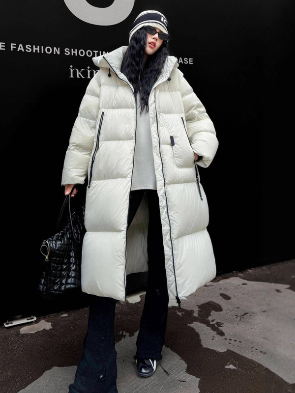2025新款90白鸭绒大被子冬季长款连帽羽绒服大码女装保暖羽绒外套|undefined