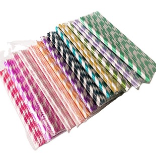 Disposable Paper Straw Independent Packaging Color Striped White Straw Degradable Kraft Paper Straw