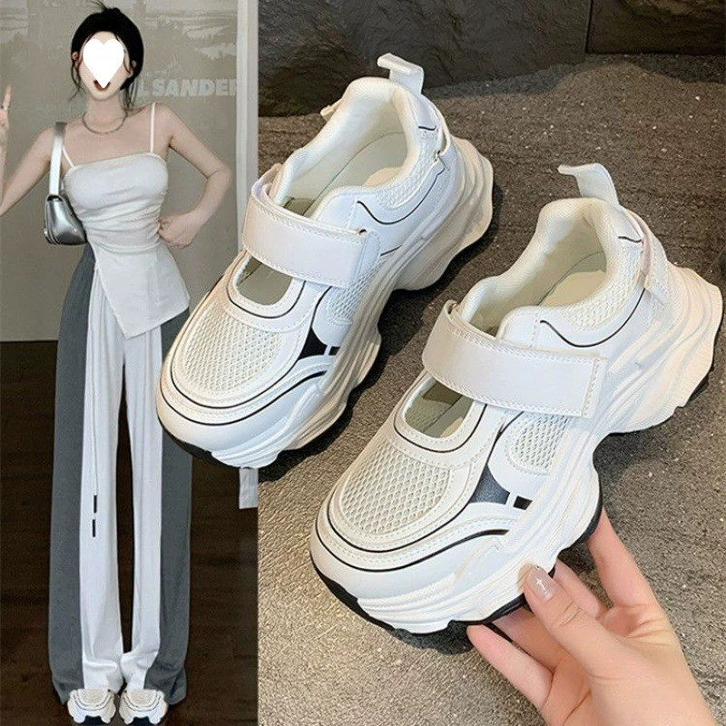 Женские спортивные сандалии лето 2025, новая мода, универсальные, на липучке, на толстой подошве, трендовые, повседневные, с перфорацией, в стиле "dad shoes"