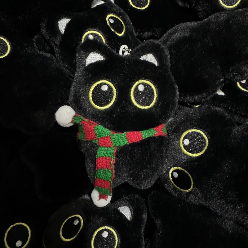 爆発的な大きな目の黒猫のぬいぐるみのぬいぐるみのストラップがかわいいキーキーキーと呼ばれています|undefined