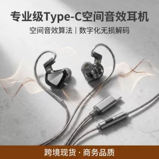 有线耳机typec插口挂耳设计稳定重低音效音乐K歌线控耳机跨境批发