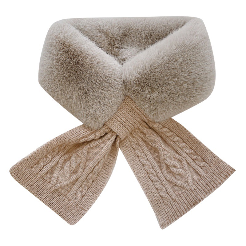 chic Lazy Style Lazy Cross Knitted Scarf Autumn and Winter Warm Fluffy Korean Style Imitation Fur Plush Scarf for Women