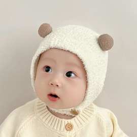 超萌婴幼宝宝秋冬新款儿童保暖帽可爱双球帽保暖护耳针织毛线帽子