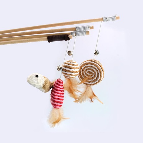 Factory New Mouse Teaser Cat Toy Pet Supplies Feather Bell Wooden Rod Cat Teaser