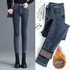 加绒牛仔裤女冬季保暖裤女紧身显瘦微弹力新款高腰小脚铅笔裤子