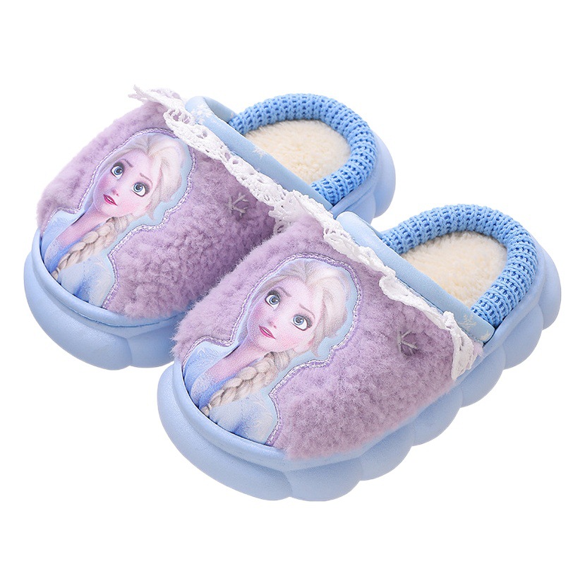 Princesa Elsa de dibujos animados Zapatillas de algodón niñas Otoño e Invierno interior cálido antideslizante congelados niños felpa zapatos de algodón
