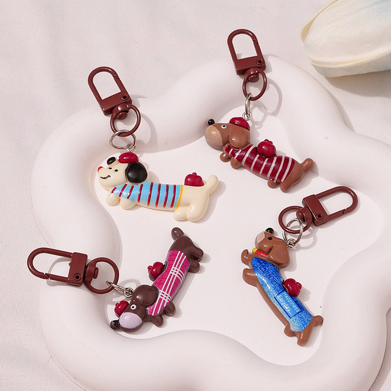 Cute Versatile Cartoon Puppy Dachshund Keychain Ins Retro Puppy Pendant Bestie Couple Gift Accessories Cute Versatile Cartoon Puppy Dachshund Keychain Ins Retro Puppy Pendant Bestie Couple Gift Accessories